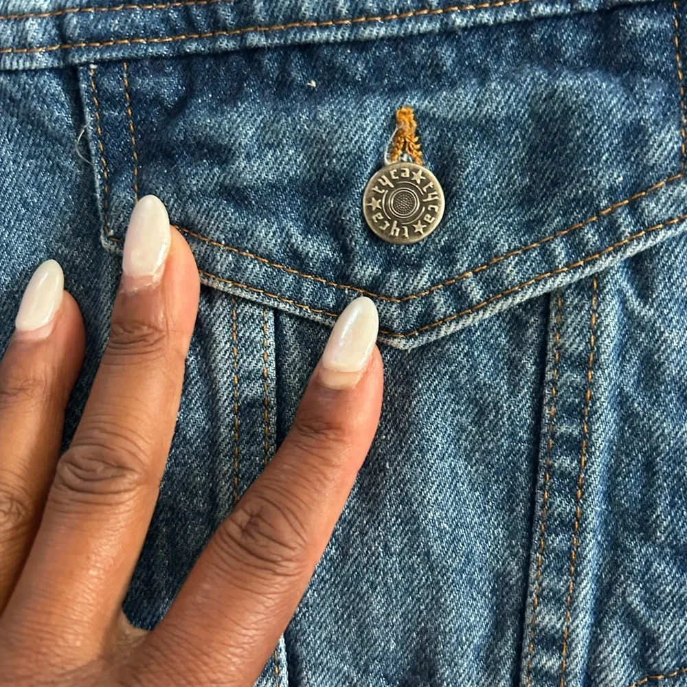 VTG TYCA Blue Jean Denim Jacket  Made USA Embossed‎ Rhythm Blues XXLarge BIKER